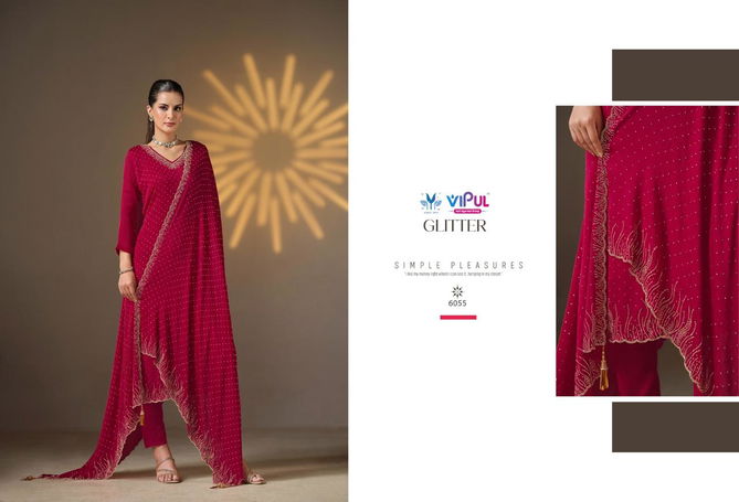 Glitter By Vipul Satin Chiffon Designer Salwar Kameez Wholesale Price In Surat